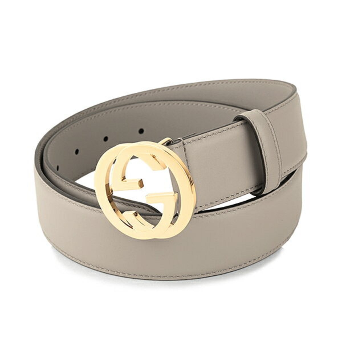 Gucci Storm Grey Leather Interlocking GG Buckle 85/34 Belt 546386