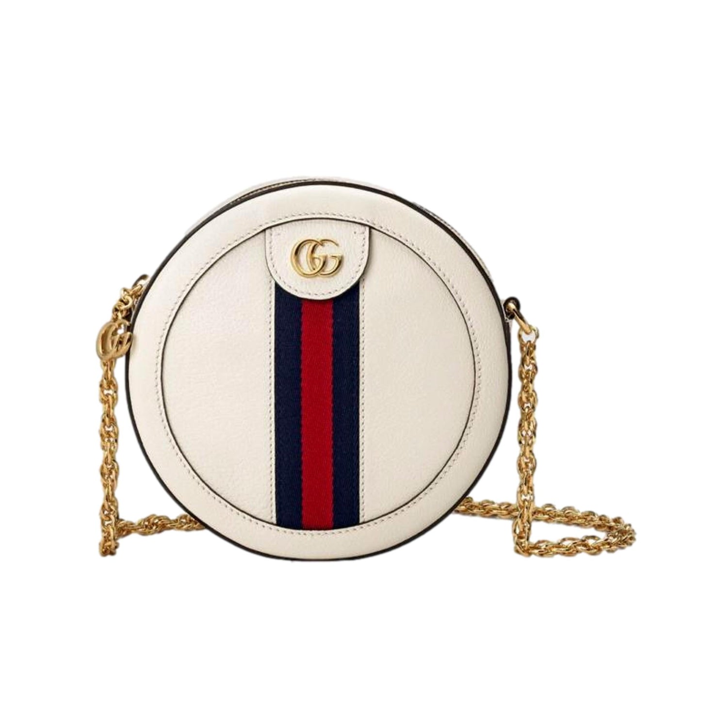 Gucci Web Mini Ophidia Round Ivory Leather Crossbody Bag 550618