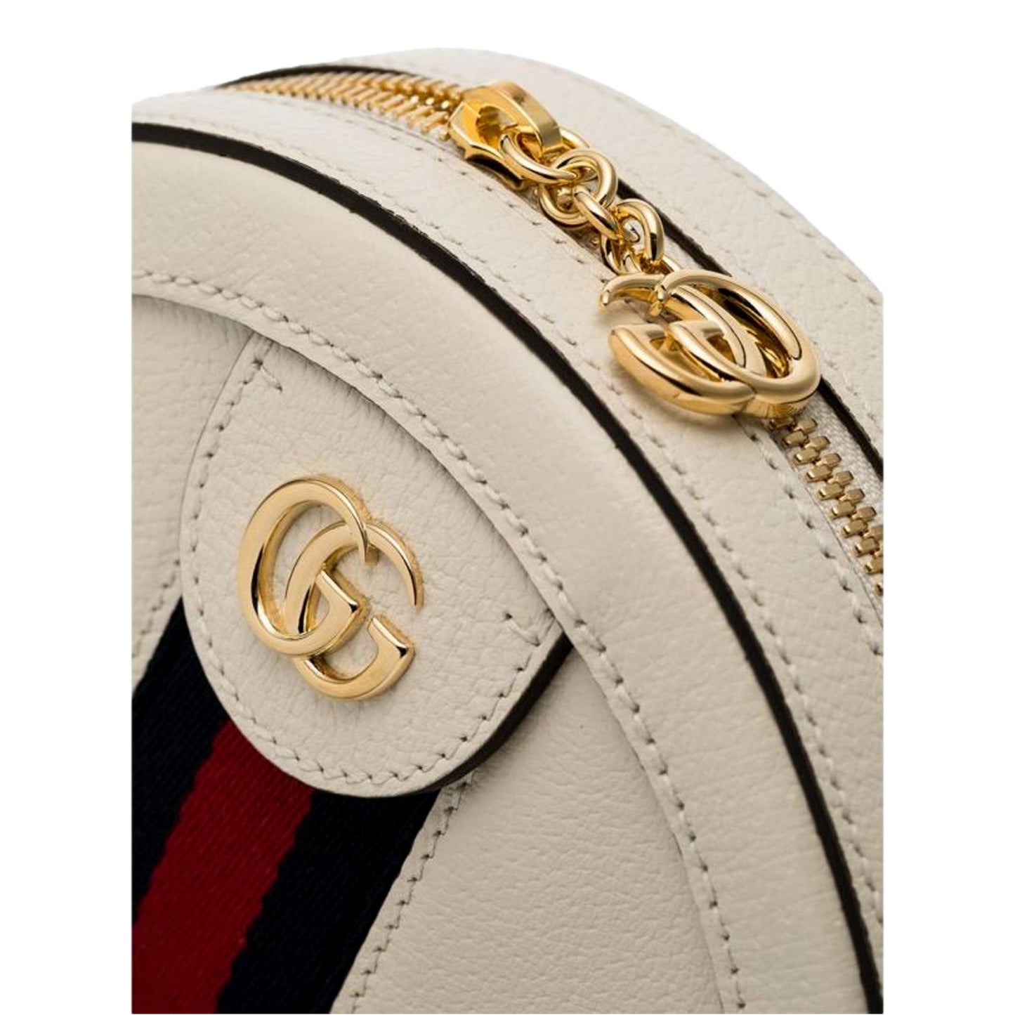 Gucci Web Mini Ophidia Round Ivory Leather Crossbody Bag 550618