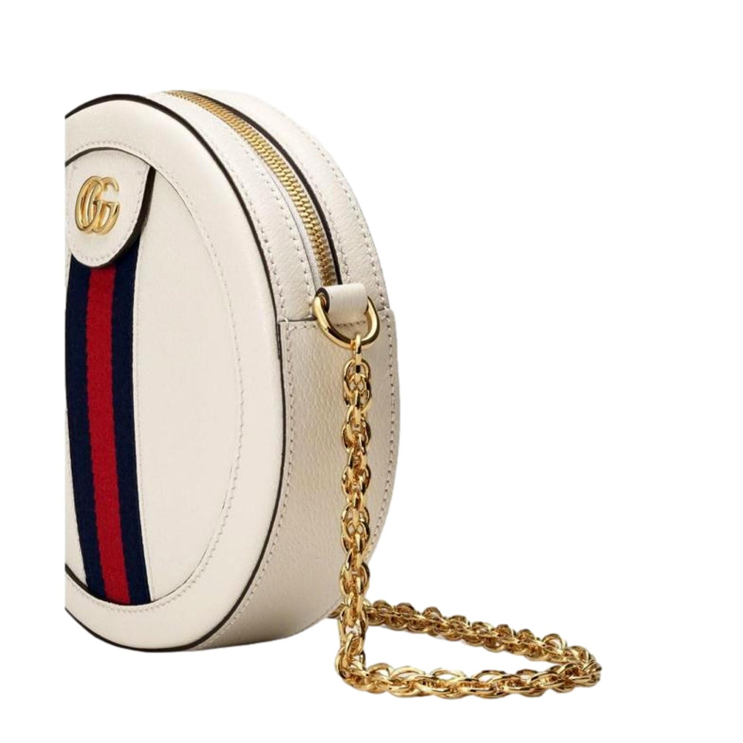 Gucci Web Mini Ophidia Round Ivory Leather Crossbody Bag 550618
