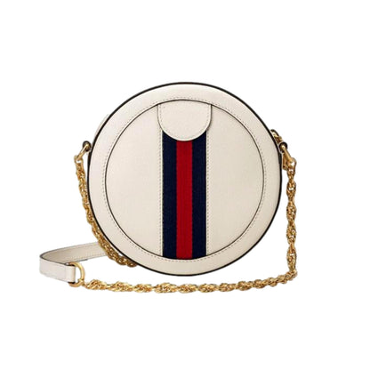 Gucci Web Mini Ophidia Round Ivory Leather Crossbody Bag 550618