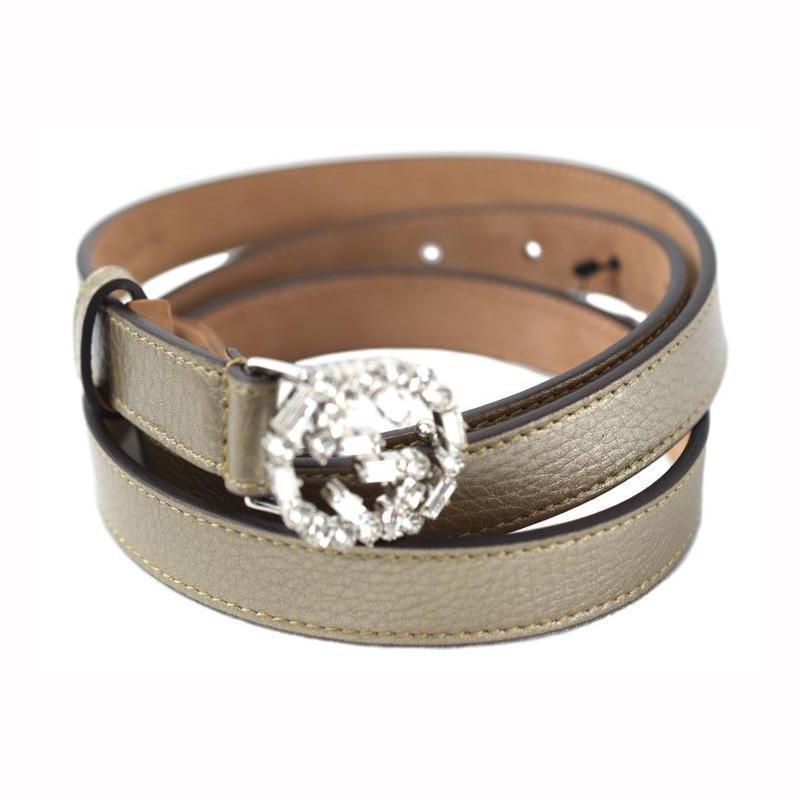 Gucci Women's Metallic Beige Crystal GG Belt 354380 Size: 38