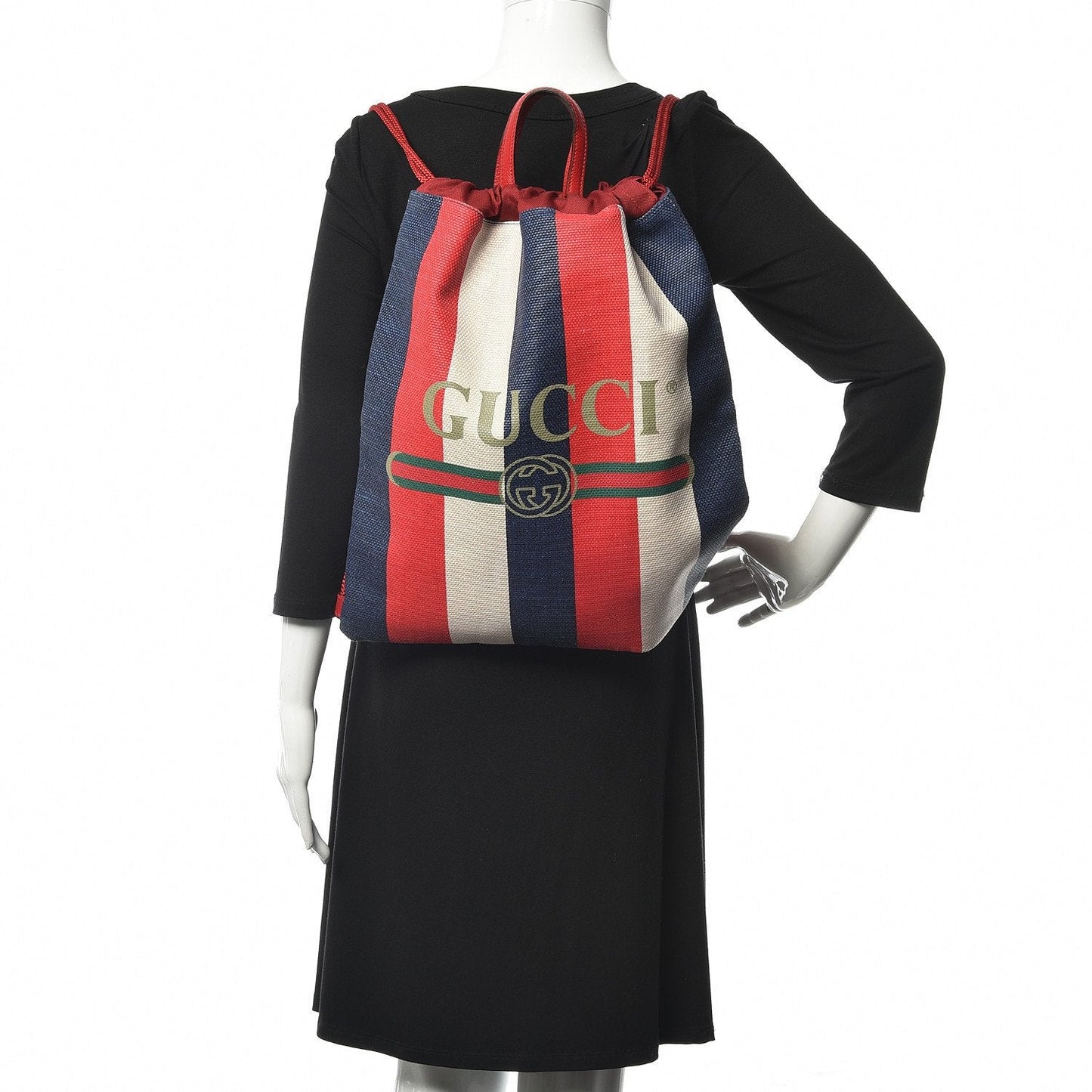 Gucci Zaino Multicolor Canvas Striped Drawstring Tote Backpack 473872