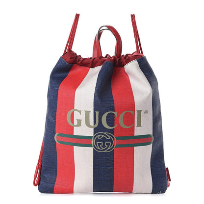 Gucci Zaino Multicolor Canvas Striped Drawstring Tote Backpack 473872