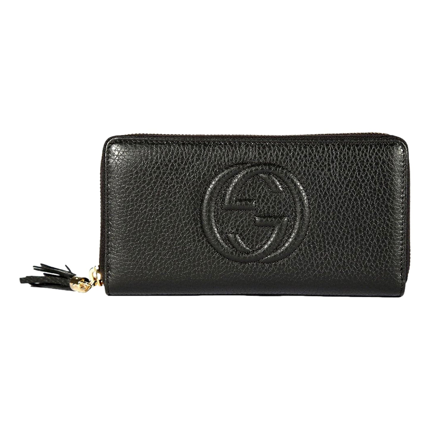 Gucci Soho Cellarius GG Continental Zip Around Wallet Black Leather
