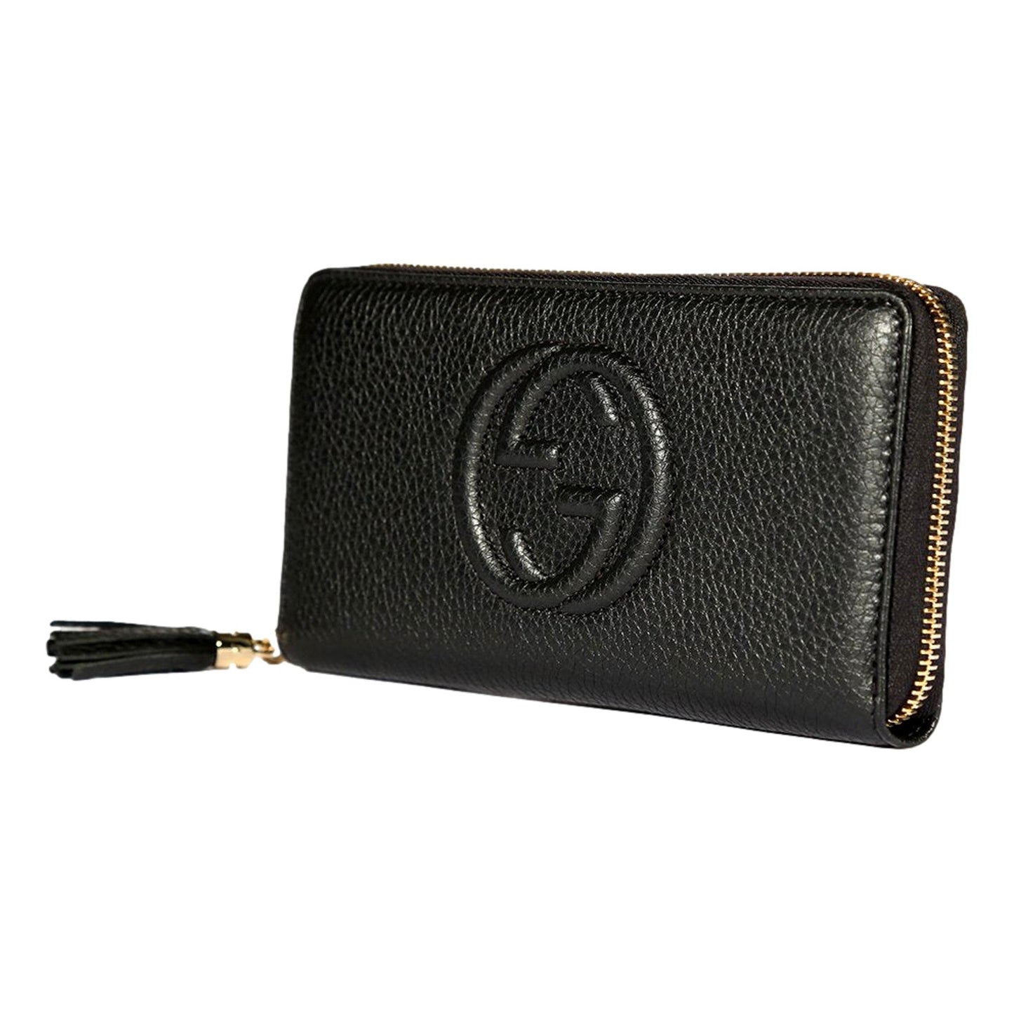 Gucci Soho Cellarius GG Continental Zip Around Wallet Black Leather