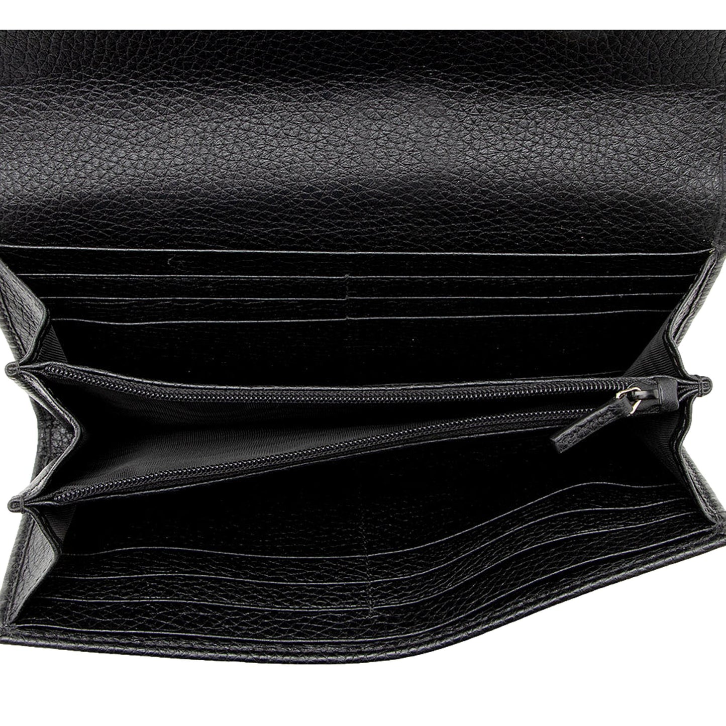 Gucci Soho Cellarius Black Long Flap Wallet Clutch Black Pebbled Leather
