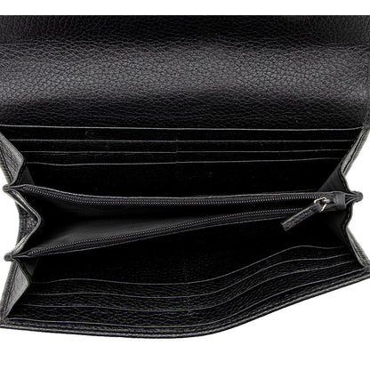 Gucci Soho Cellarius Black Long Flap Wallet Clutch Black Pebbled Leather