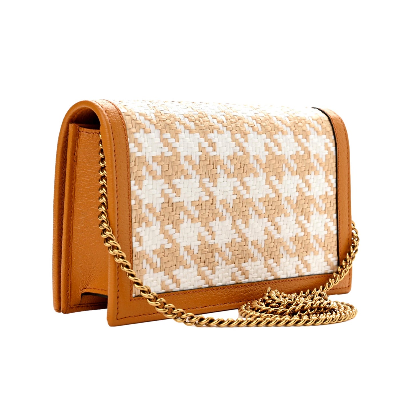 Gucci Diana Raffia Calfskin Houndstooth Bamboo Mini Crossbody Bag