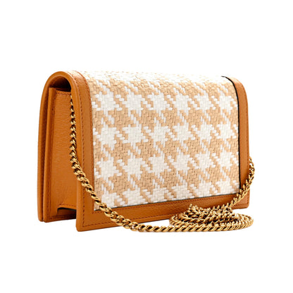 Gucci Diana Raffia Calfskin Houndstooth Bamboo Mini Crossbody Bag