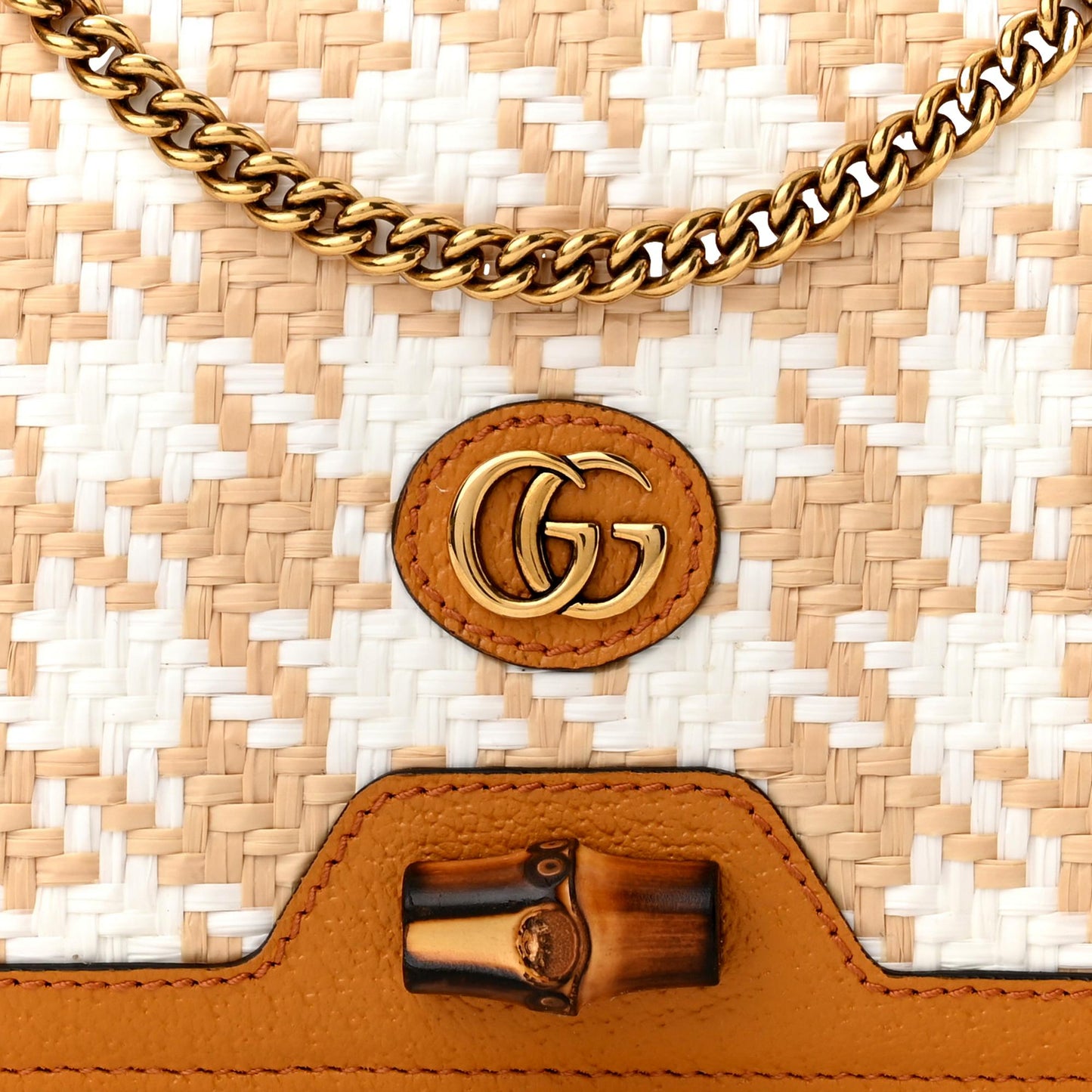 Gucci Diana Raffia Calfskin Houndstooth Bamboo Mini Crossbody Bag