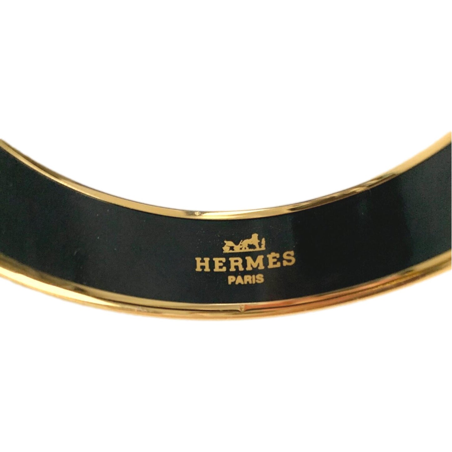 Hermes Cloisonne Black Multicolor Print Enamel Gold Trim Bracelet Cuff