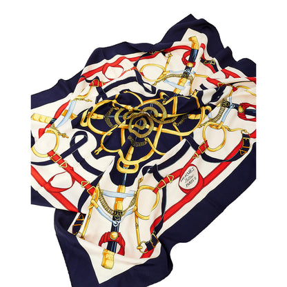 Hermes Eperon Dor Tellier Printed Silk Shawl Scarf