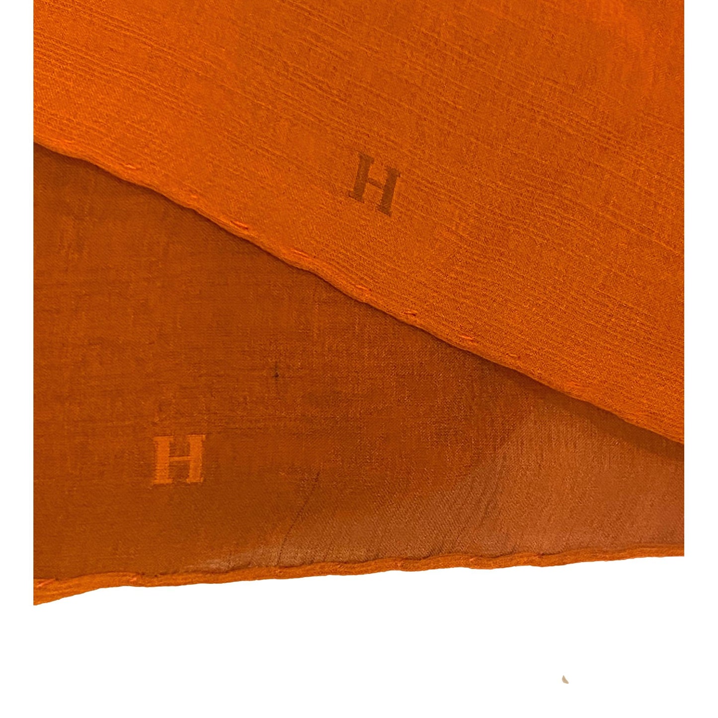Hermes Monogram Fringe Orange and Siena Chiffon Long Stole Scarf
