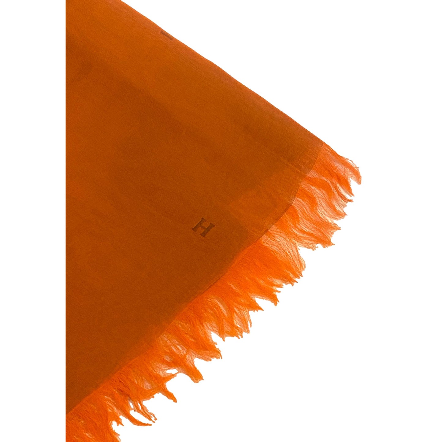 Hermes Monogram Fringe Orange and Siena Chiffon Long Stole Scarf