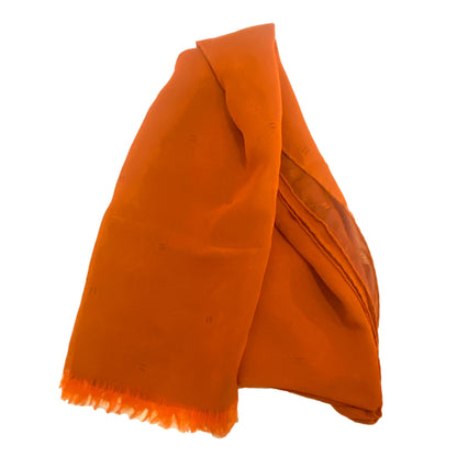 Hermes Monogram Fringe Orange and Siena Chiffon Long Stole Scarf
