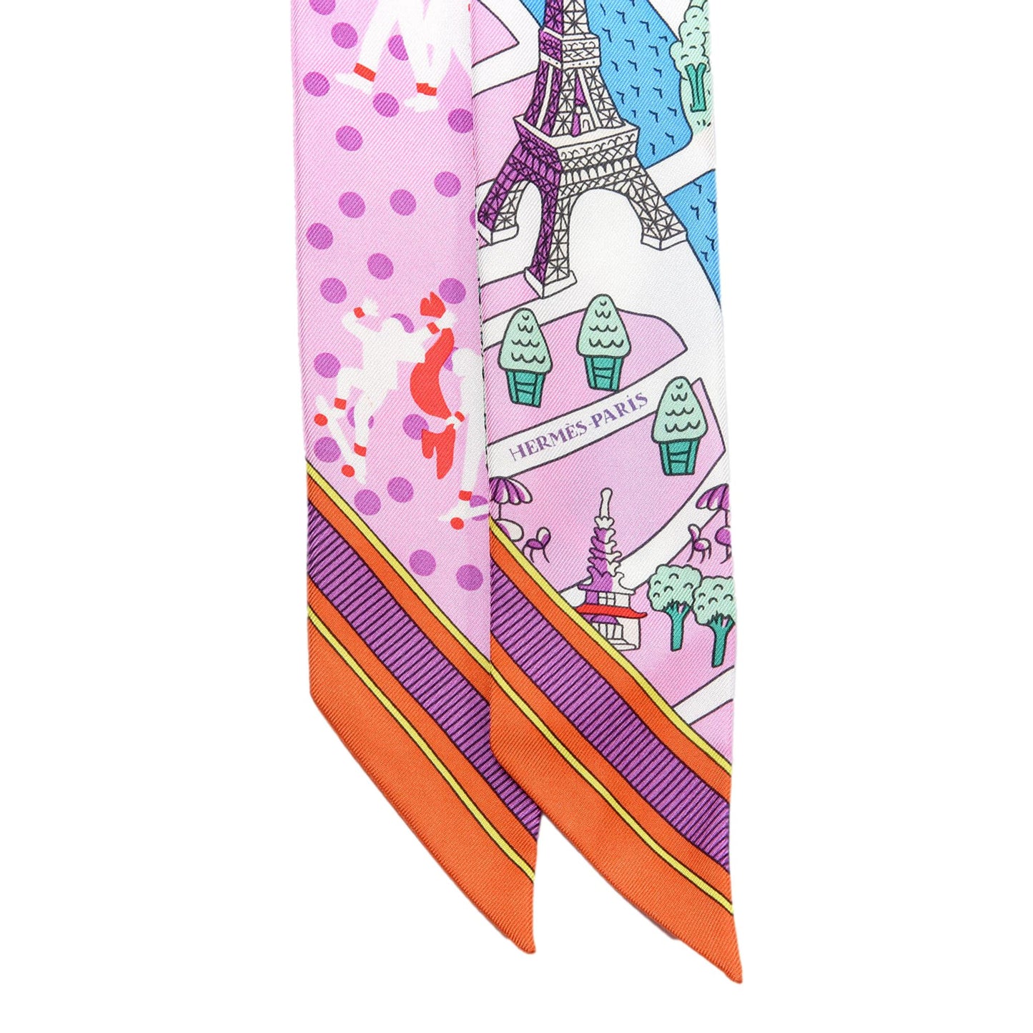 Hermes Silk Les Nouveaux Amoureux de Paris Twilly Rose Buvard White Scarf