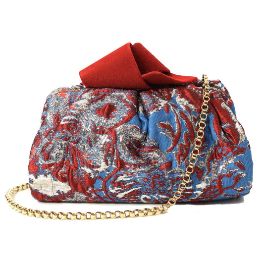Jimmy Choo Cara Floral Brocade Flocked Knot Closure Clutch FBK/ROBOT