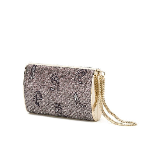 Jimmy Choo Carmen Shoe Print Lame Jacquard Fabric Handbag Small