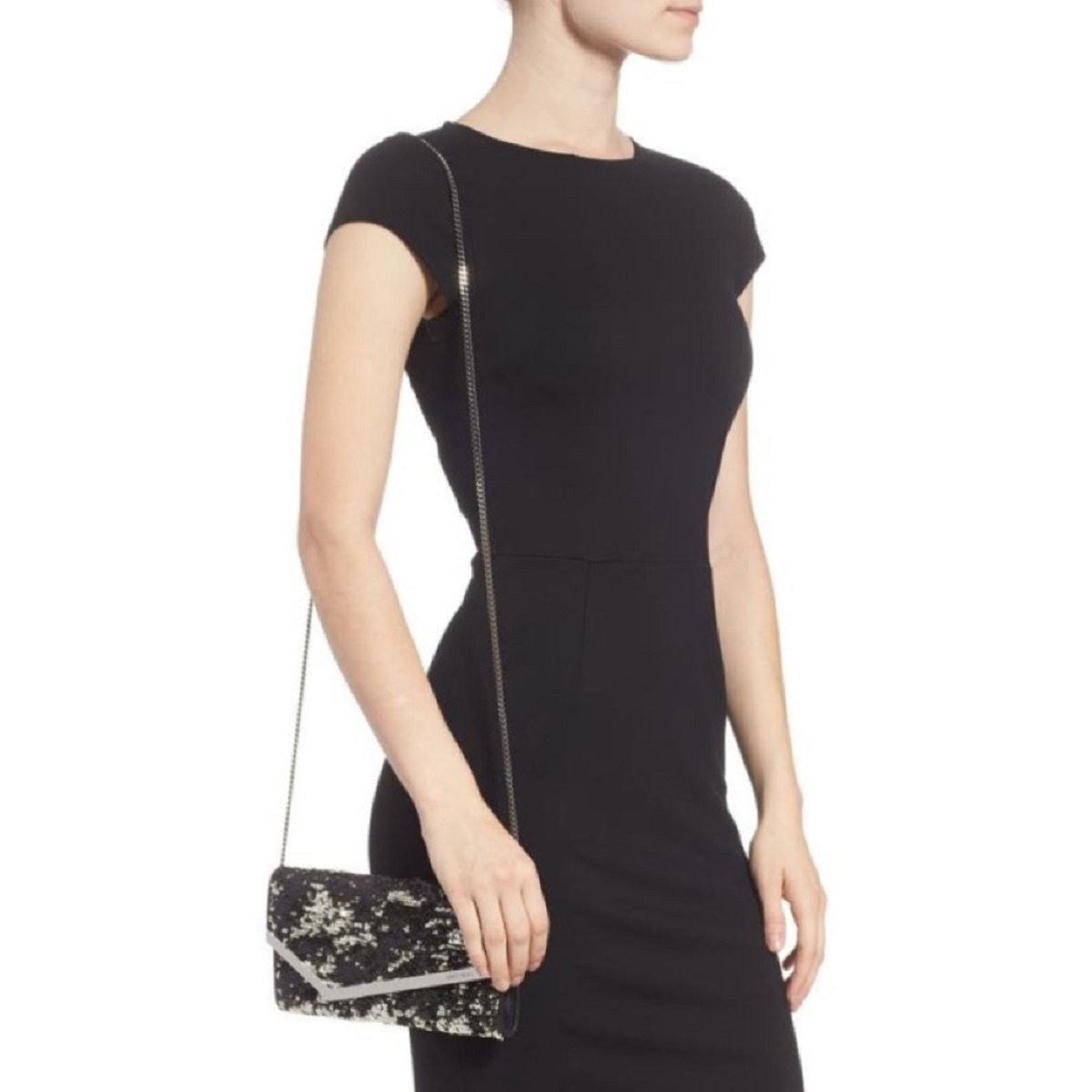 Jimmy Choo Emmie Black Silver Double Faced Sequins Handbag DFS/000071