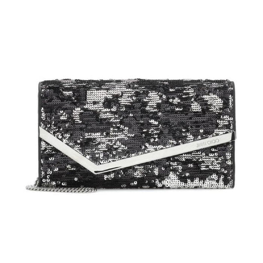 Jimmy Choo Emmie Black Silver Double Faced Sequins Handbag DFS/000071