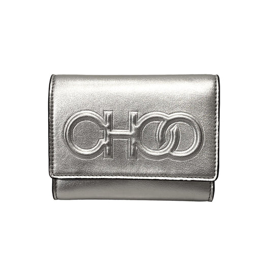 Jimmy Choo Loni Metallic Silver Leather Compact Trifold Wallet