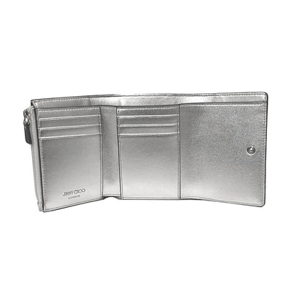Jimmy Choo Loni Metallic Silver Leather Compact Trifold Wallet