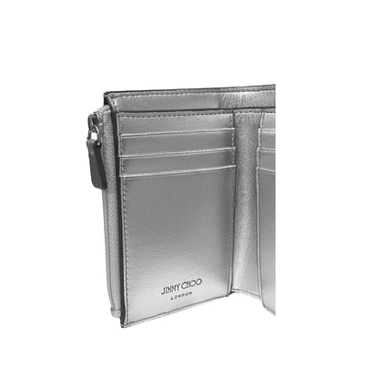 Jimmy Choo Loni Metallic Silver Leather Compact Trifold Wallet