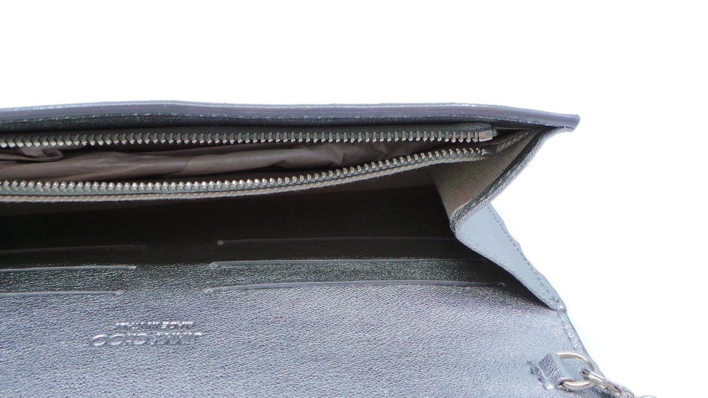 Jimmy Choo Margot Anthracite Silver Coated Glitter Clutch Bag LAG|100017