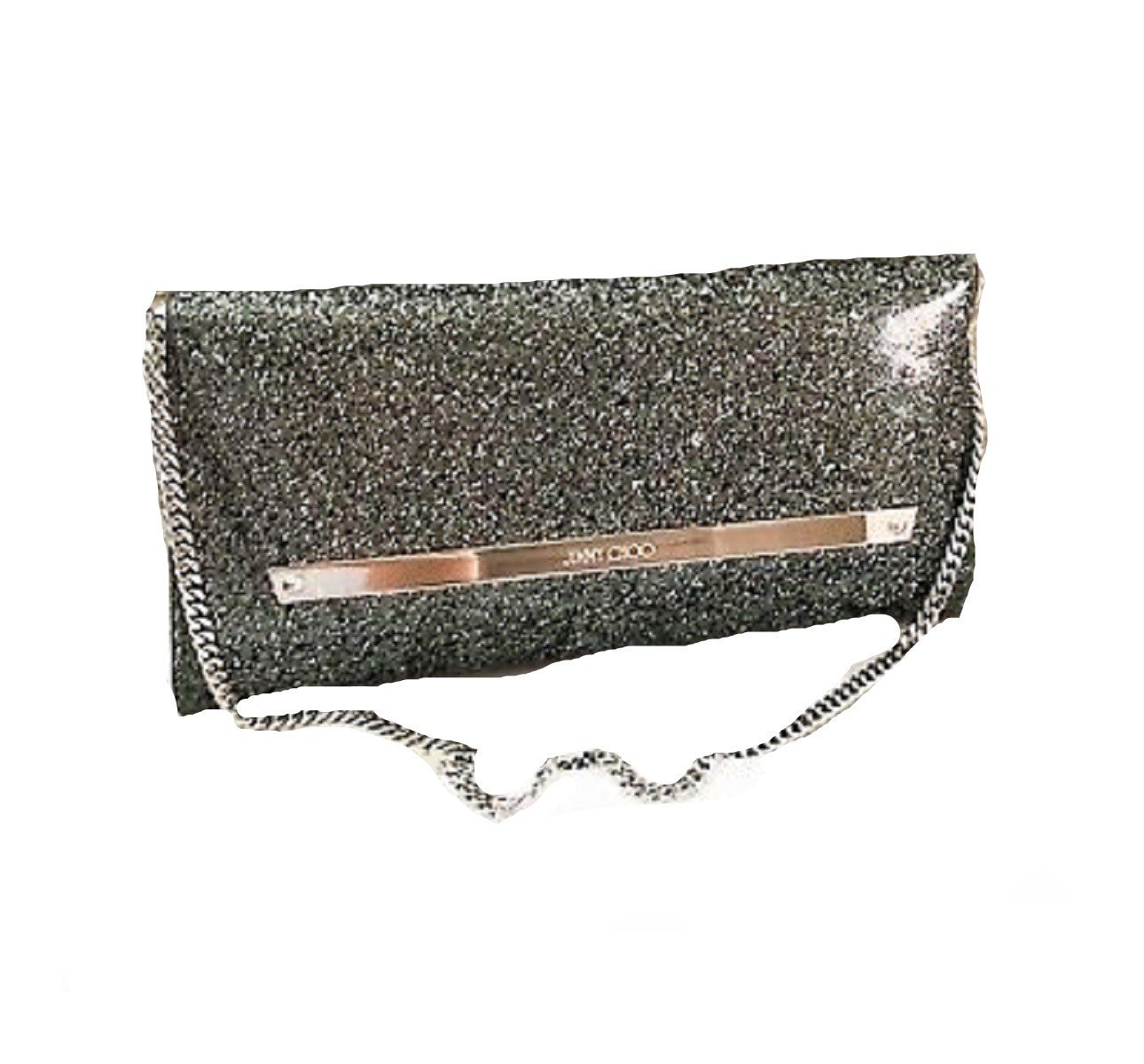 Jimmy Choo Margot Anthracite Silver Coated Glitter Clutch Bag LAG|100017