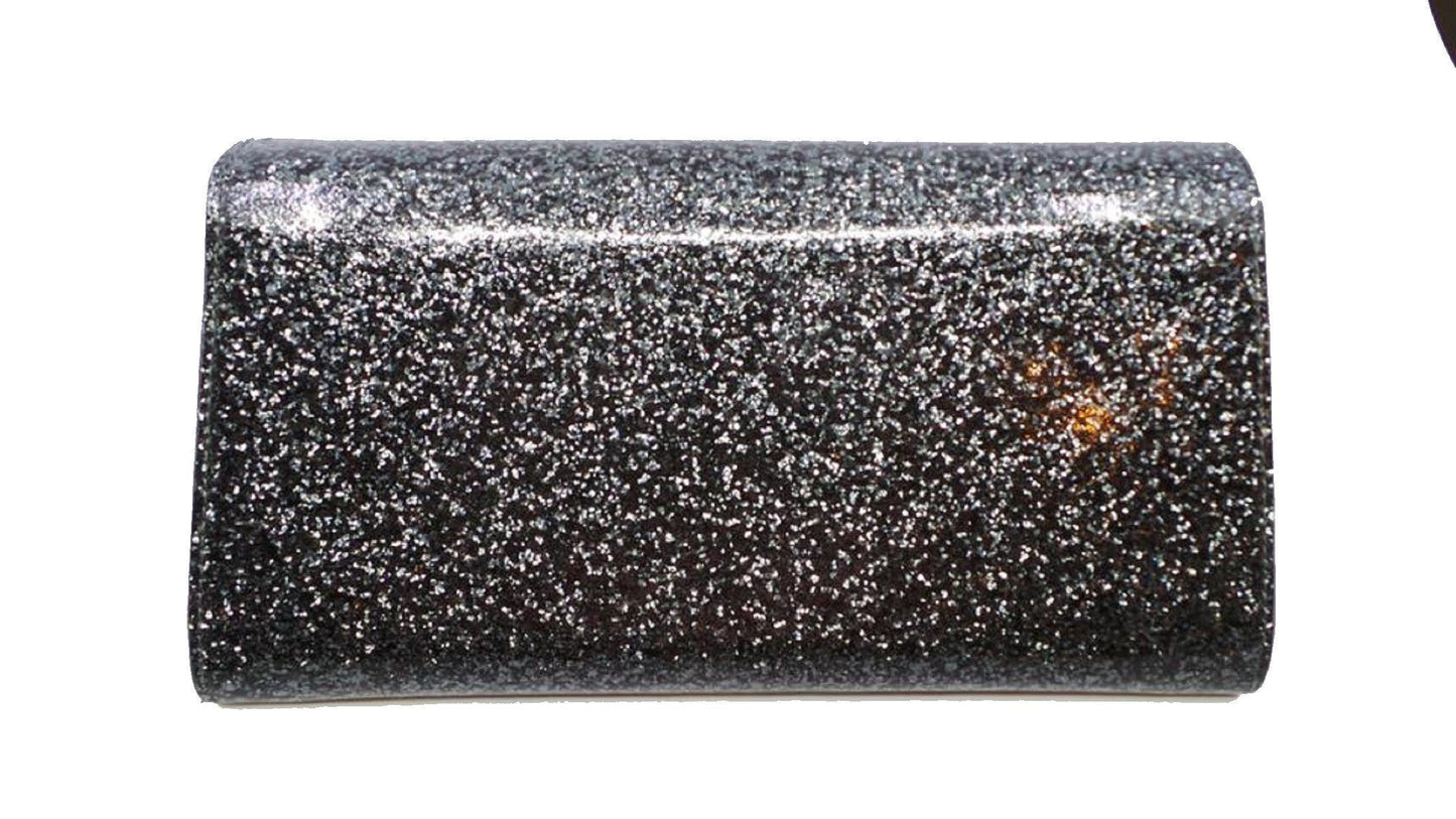 Jimmy Choo Margot Anthracite Silver Coated Glitter Clutch Bag LAG|100017