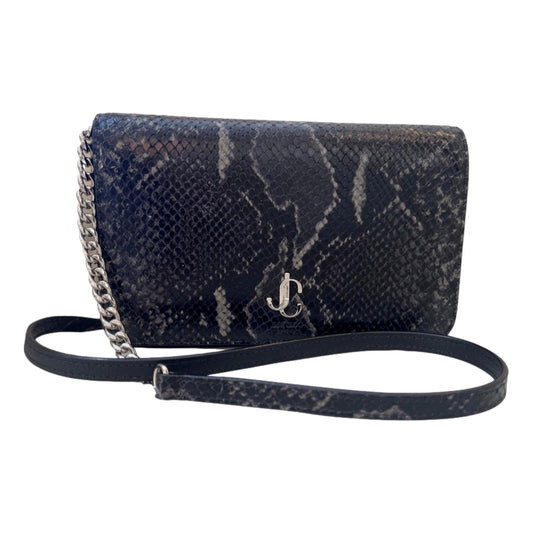 Jimmy Choo Martina Anthracite Snake Printed Leather Chain Wallet OPSL | 028