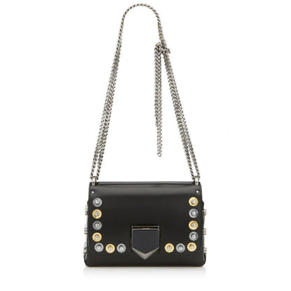 Jimmy Choo Lockett Petite Black Leather Gold Silver Studs