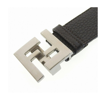 Fendi Mens FF Metal Buckle Dark Brown Grain Calf Leather Belt Size 105