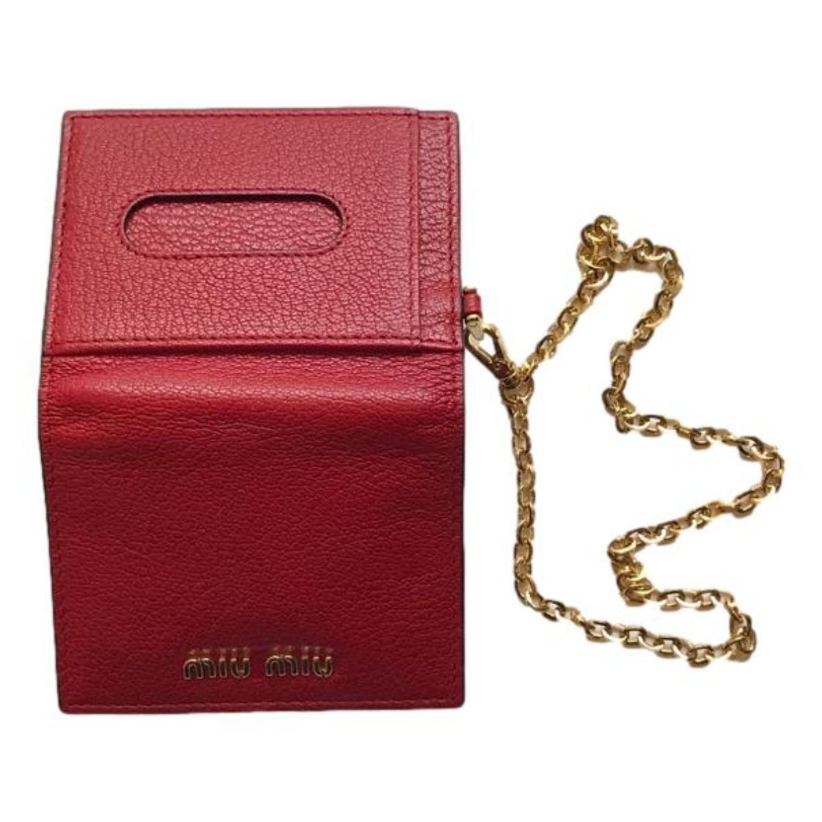 Miu Miu Fuoco Red Leather Credit Card Holder Wallet Madras Chain 5MC320
