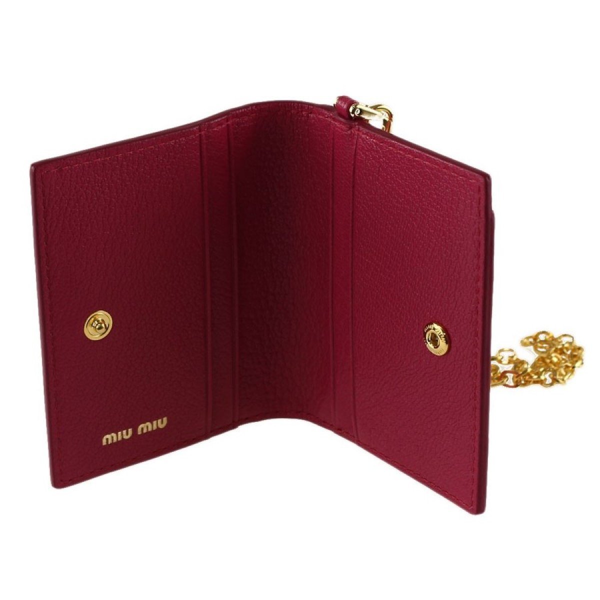 Miu Miu Fuoco Red Leather Credit Card Holder Wallet Madras Chain 5MC320