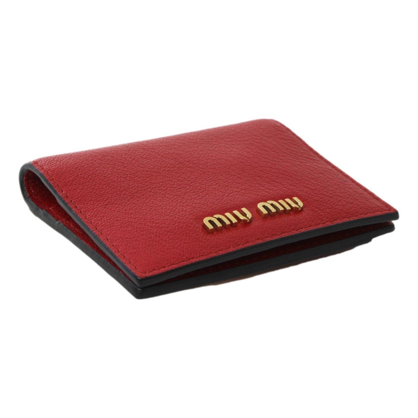 Miu Miu Fuoco Red Leather Credit Card Holder Wallet Madras Chain 5MC320