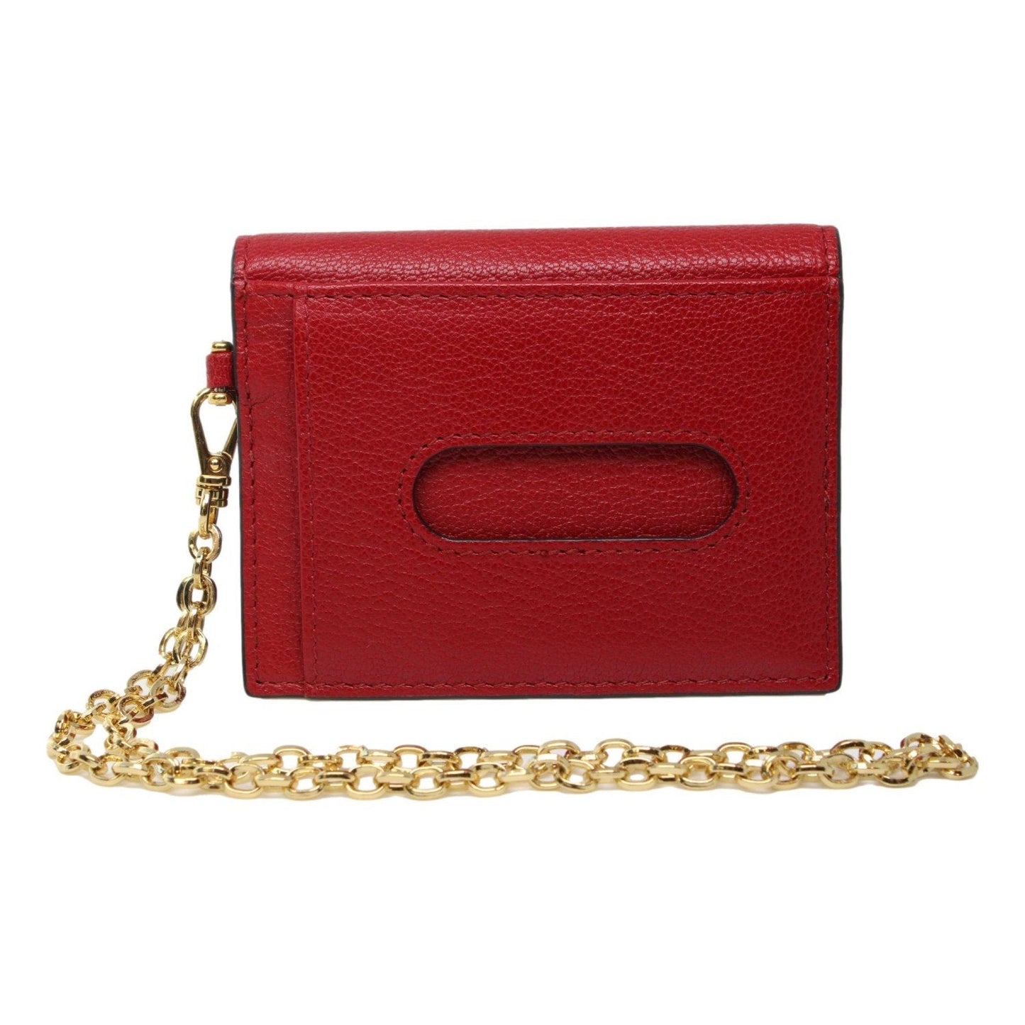 Miu Miu Fuoco Red Leather Credit Card Holder Wallet Madras Chain 5MC320