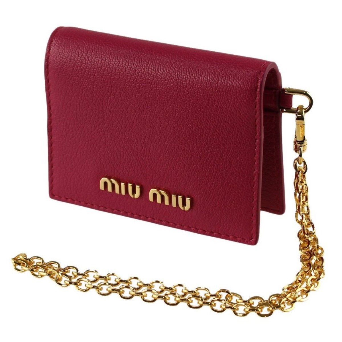 Miu Miu Fuoco Red Leather Credit Card Holder Wallet Madras Chain 5MC320