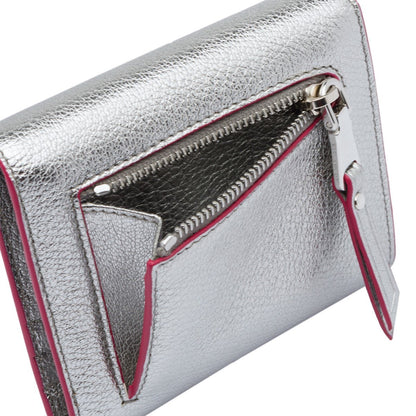 Miu Miu Silver Cromo Madras Forever Glitter Leather Heart Love Wallet 5MH014