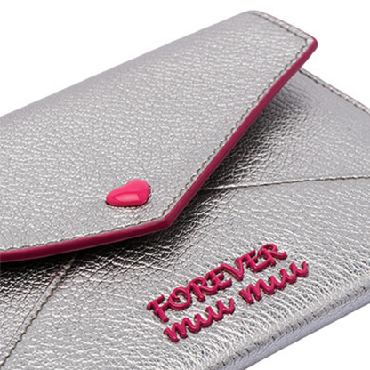 Miu Miu Silver Cromo Madras Forever Glitter Leather Heart Love Wallet 5MH014