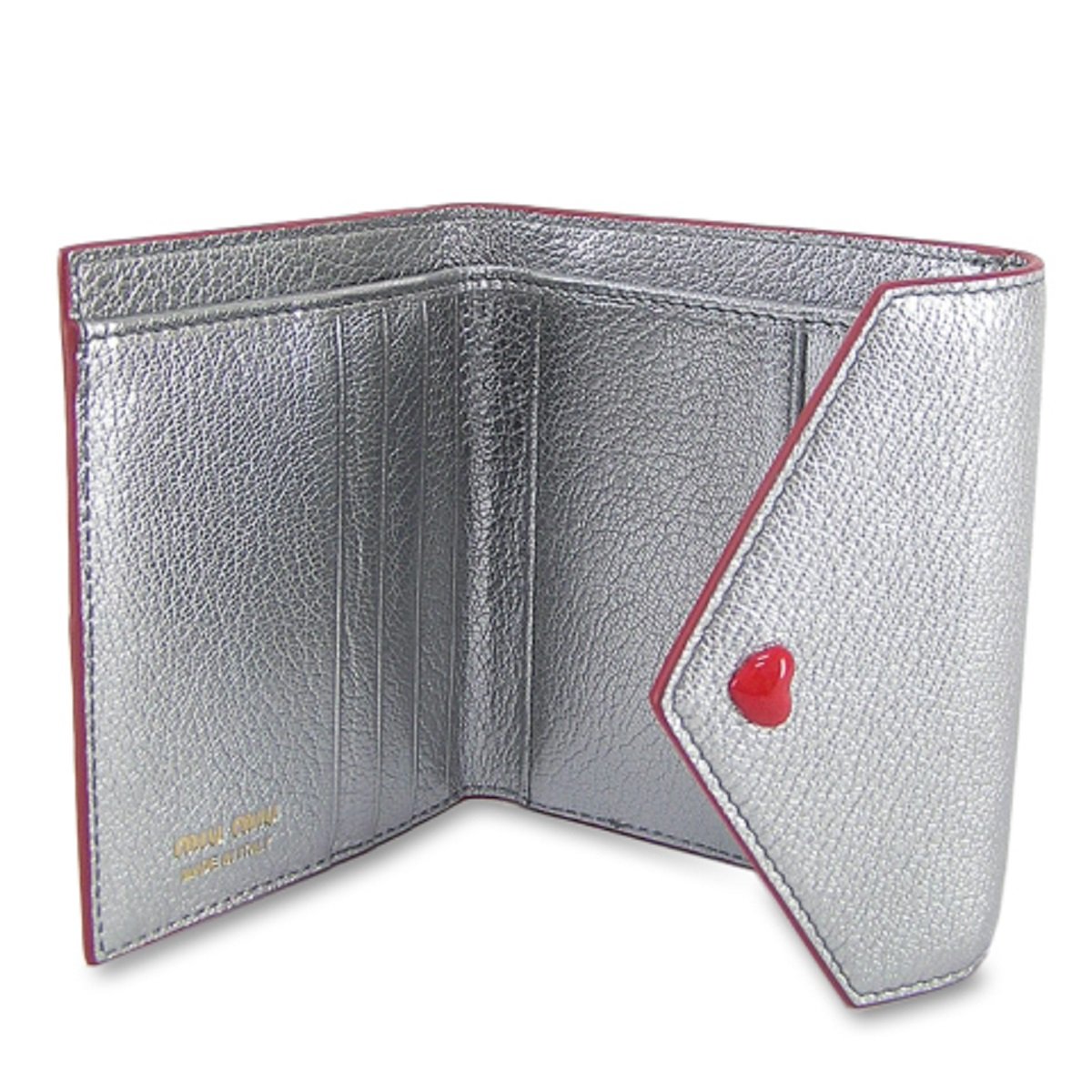 Miu Miu Silver Cromo Madras Forever Glitter Leather Heart Love Wallet 5MH014