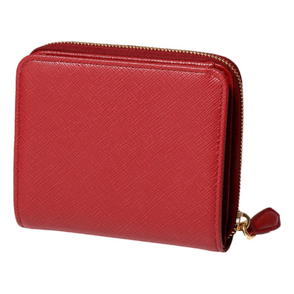 Prada Saffiano Leather Bi-fold Zip Wallet Fuoco Red