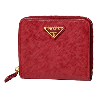 Prada Saffiano Leather Bi-fold Zip Wallet Fuoco Red