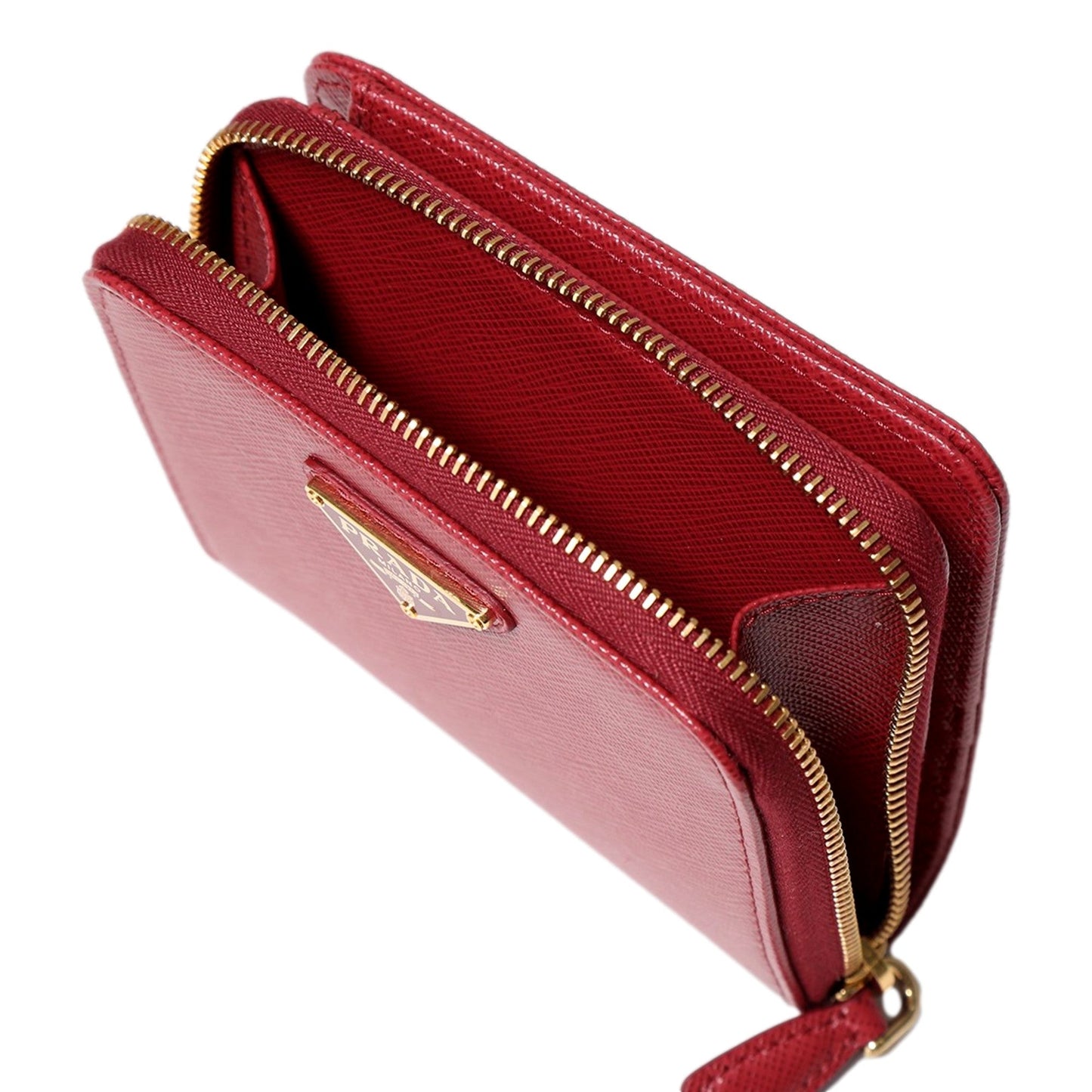 Prada Saffiano Leather Bi-fold Zip Wallet Fuoco Red
