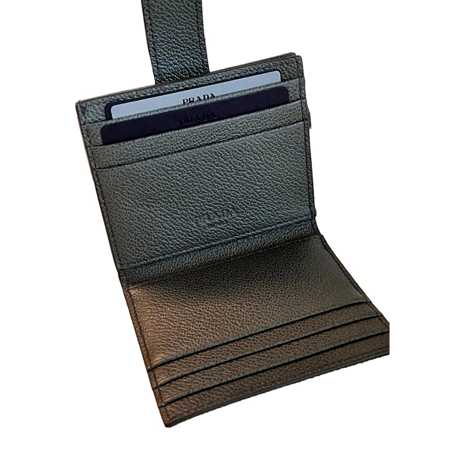 Prada Grey Vitello Grain Leather Card  Bifold Wallet