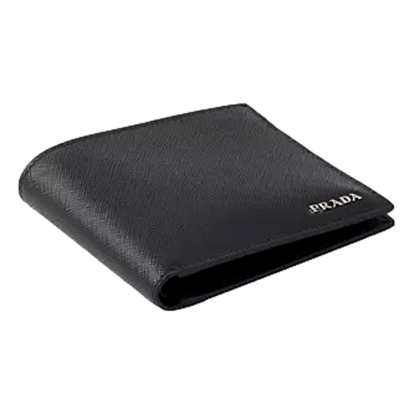 Prada Men's Black Grey Bicolor Saffiano Leather Logo Billfold Bifold Wallet