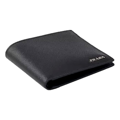 Prada Men's Black Grey Bicolor Saffiano Leather Logo Billfold Bifold Wallet
