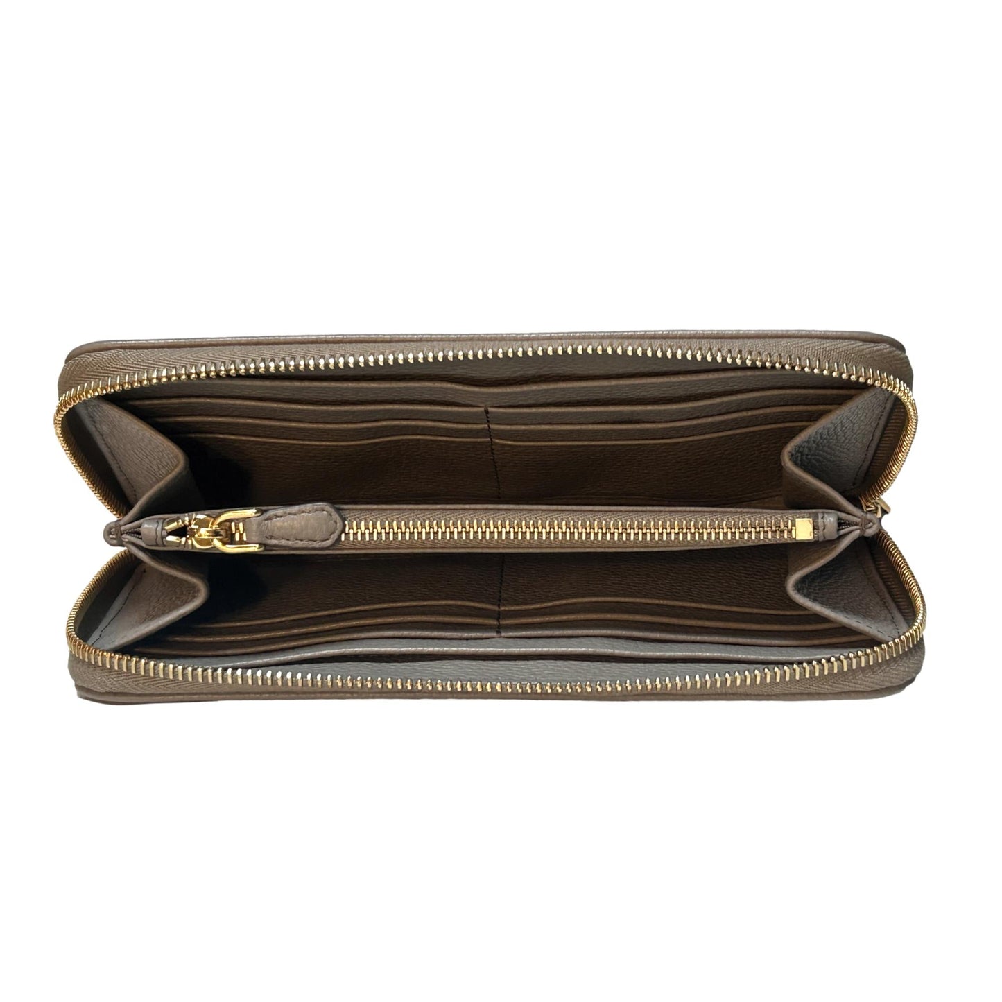 Prada Argilla Gray Vitello Grain Leather Zip Around Continental Wallet