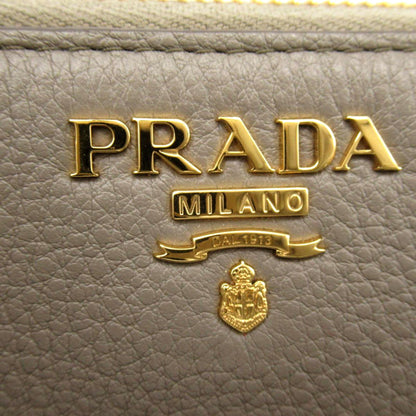 Prada Argilla Gray Vitello Grain Leather Zip Around Continental Wallet